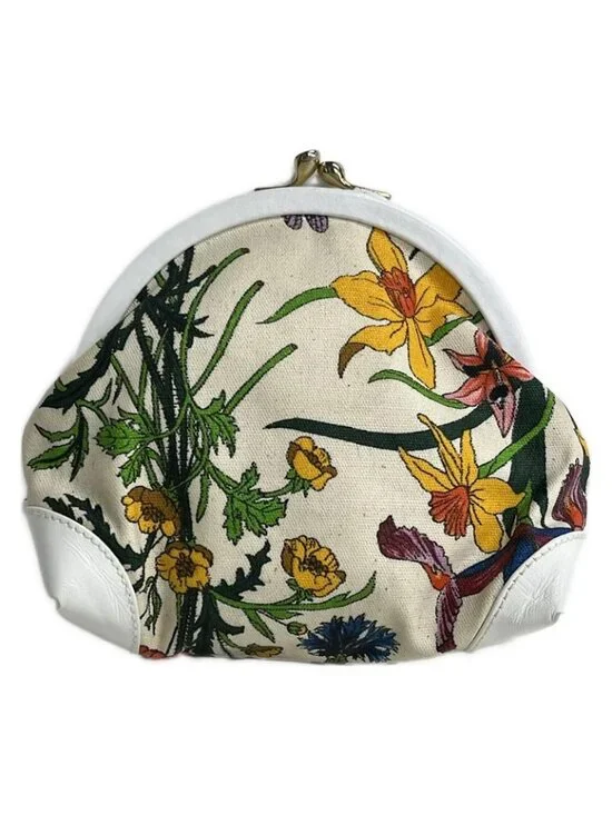 Gucci Pouch Flora Vintage Ivory Dark Green Multi Mouth Leather - Picture 2 of 5